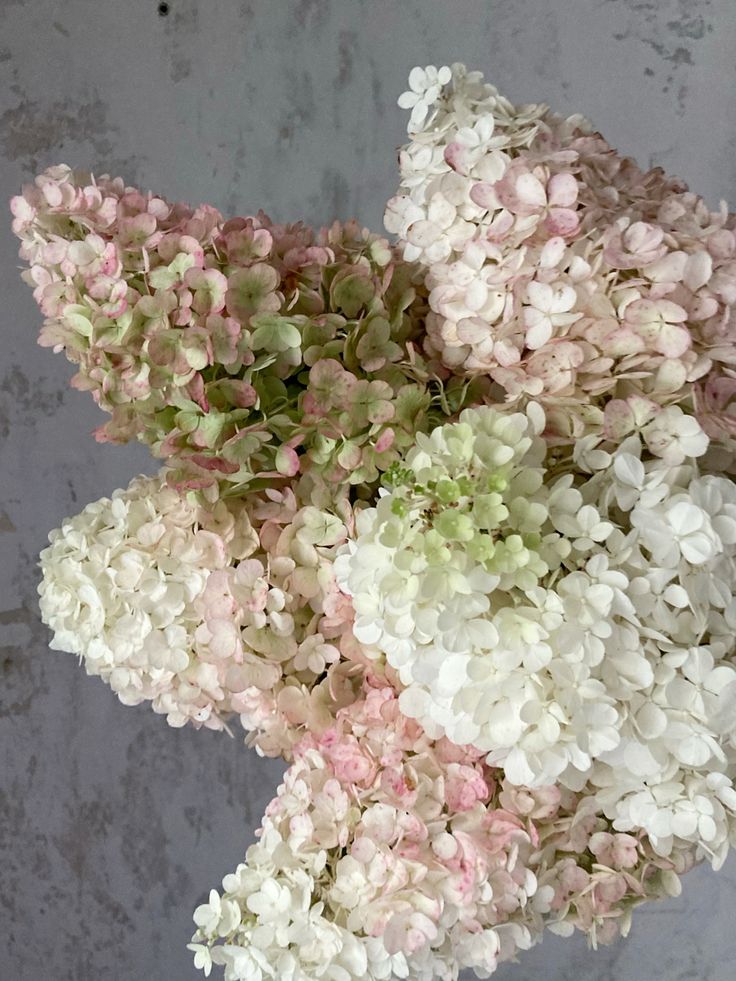 Blush and white hydrangea floral arrangement